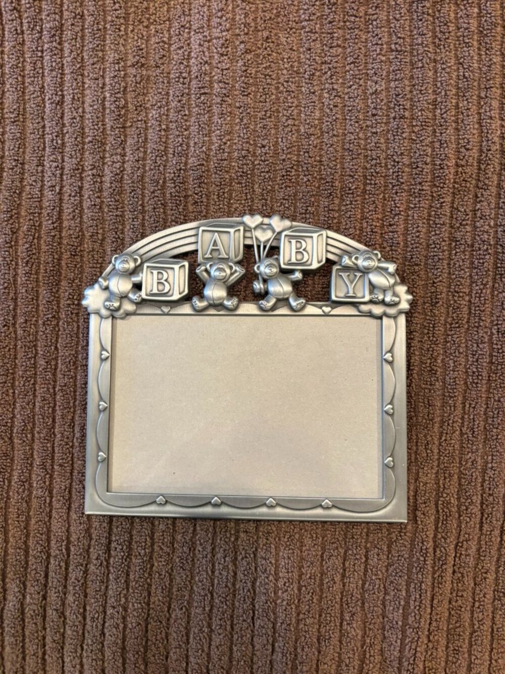Malden Pewter Frame 4" x 6" picture, Baby Blocks and Bears, hearts